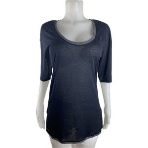 Lacoste Women Top Size M Blue Blouse Short  Sleeve Round Neck